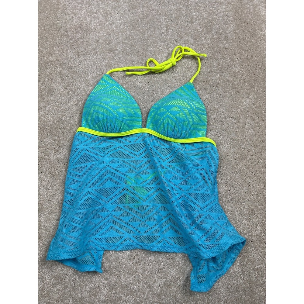 ARIZONA JEANS CO. Women's Teal Neon Yellow Size S‎ Padded Halter Tankini Top